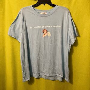 Baby Blue Angel Graphic Tee 1x Christmas Plus Forever 21 Top